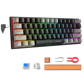 HUO JI 60% RGB Механическая клавиатура Синие переключатели RGB С подсветкой Маленькая Компактная Клавиатура Портативная 60% Игровая клавиатура Геймер