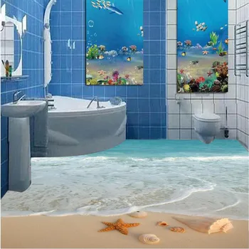 beibehang HD синие ракушки пляжные пейзажи Водонепроницаемая ванная комната кухня балкон ПВХ обои для самостоятельного настенного росписи 3D стикер на стену