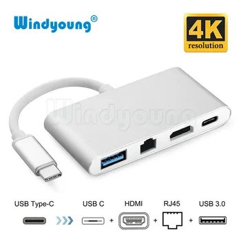 USB-C Концентратор-Адаптер USB 3.1 Type C к HDMI 4K Gigabit Ethernet RJ45 USB 3.0 Многопортовый Конвертер USB-Разветвитель для Macbook Air Pro