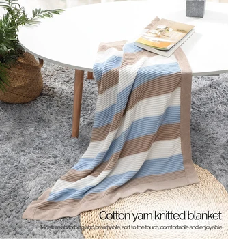 Детское вязаное одеяло из хлопчатобумажной пряжи, шерстяное жаккардовое одеяло, утепляющее ноги и дышащее одеяло для кондиционирования воздуха