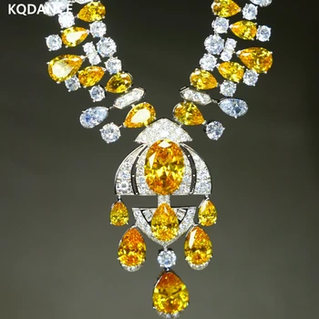 KQDANCE Многослойный Желтый Цвет Циркония Бриллиантовая Цепочка Ожерелье Серьги Настоящее Позолоченное Свадебное украшение Набор для женщин 2022 Новый